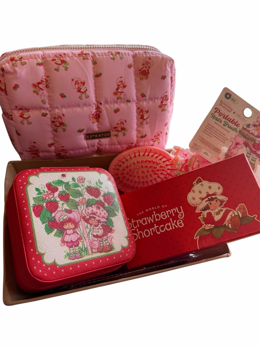 Strawberry Shortcake Pink Quilted Cosmetic Pouch and Bundle set